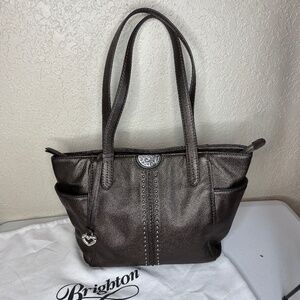 Brighton Seth Pretty Tough Pewter Gray Silver Leather Tote Bag